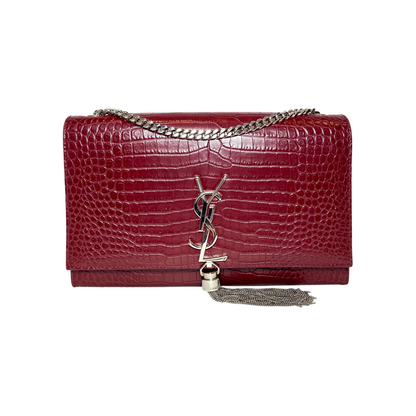 Saint Laurent Red Embossed Medium Monogram Tassel Kate