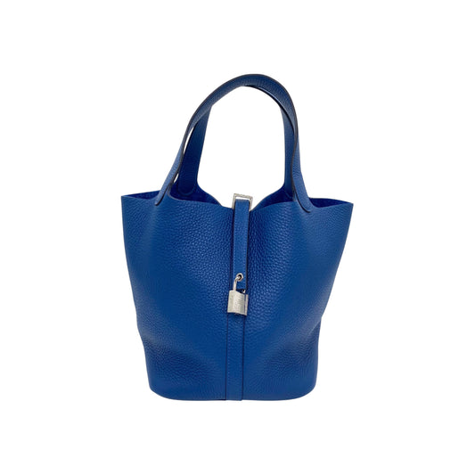 Hermes Picotin 22 Bleu Tie Clemence Palladium Hardware