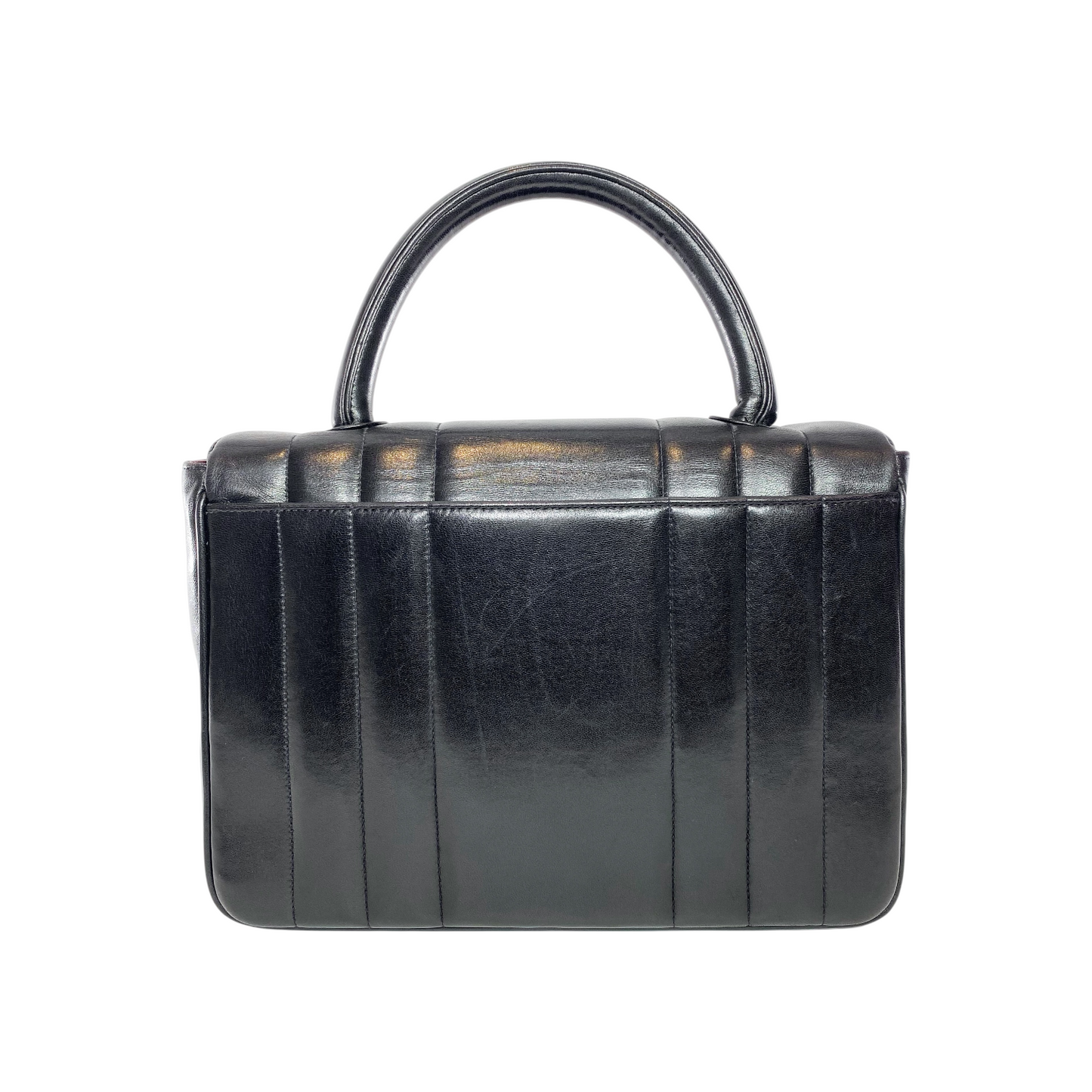 Chanel Black Vertical Quilt Mademoiselle Top Handle Vintage Flap Bag