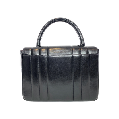 Chanel Black Vertical Quilt Mademoiselle Top Handle Vintage Flap Bag