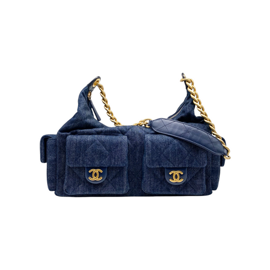 Chanel Dark Blue Denim Cargo Hobo