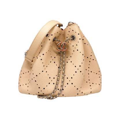Chanel Peach Beige Orange Drawstring Perforated Bucket Bag
