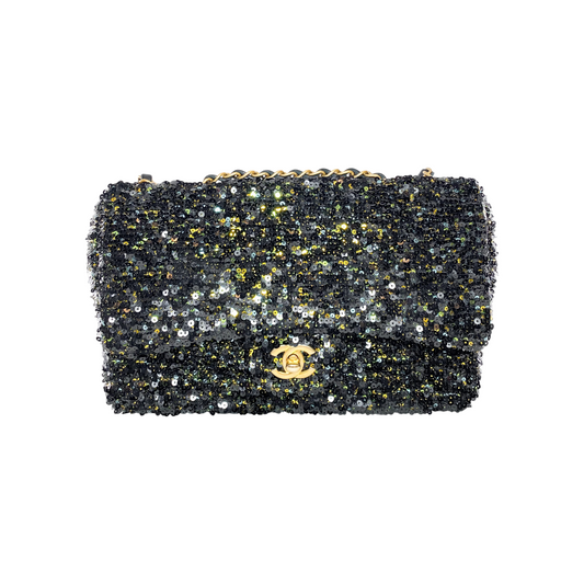 Chanel Black Gold Green Sequin Medium Flap Bag