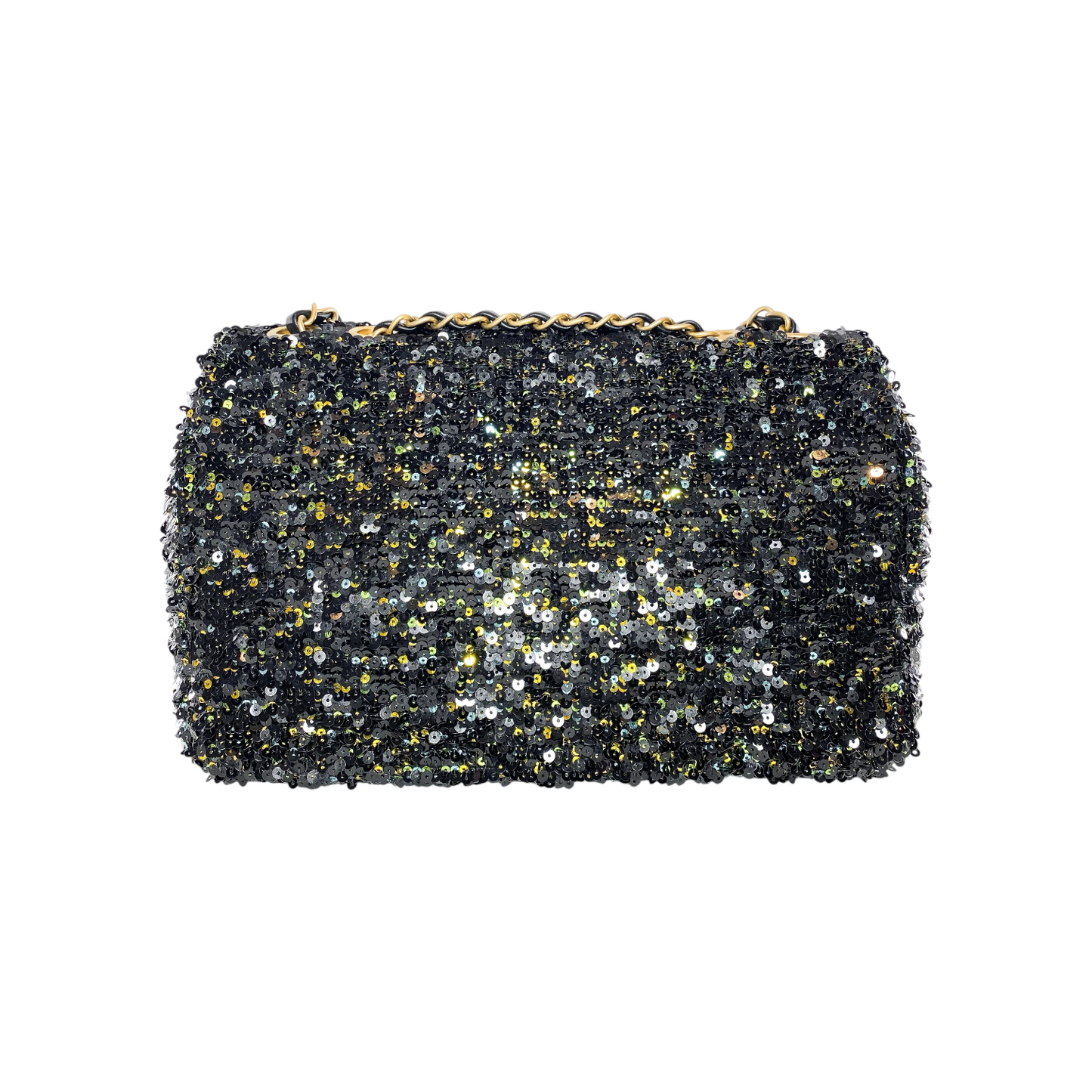 Chanel Black Gold Green Sequin Medium Flap Bag