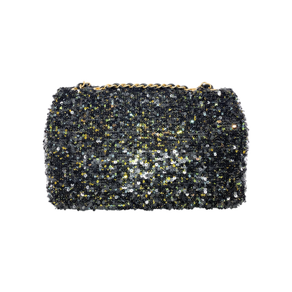 Chanel Black Gold Green Sequin Medium Flap Bag