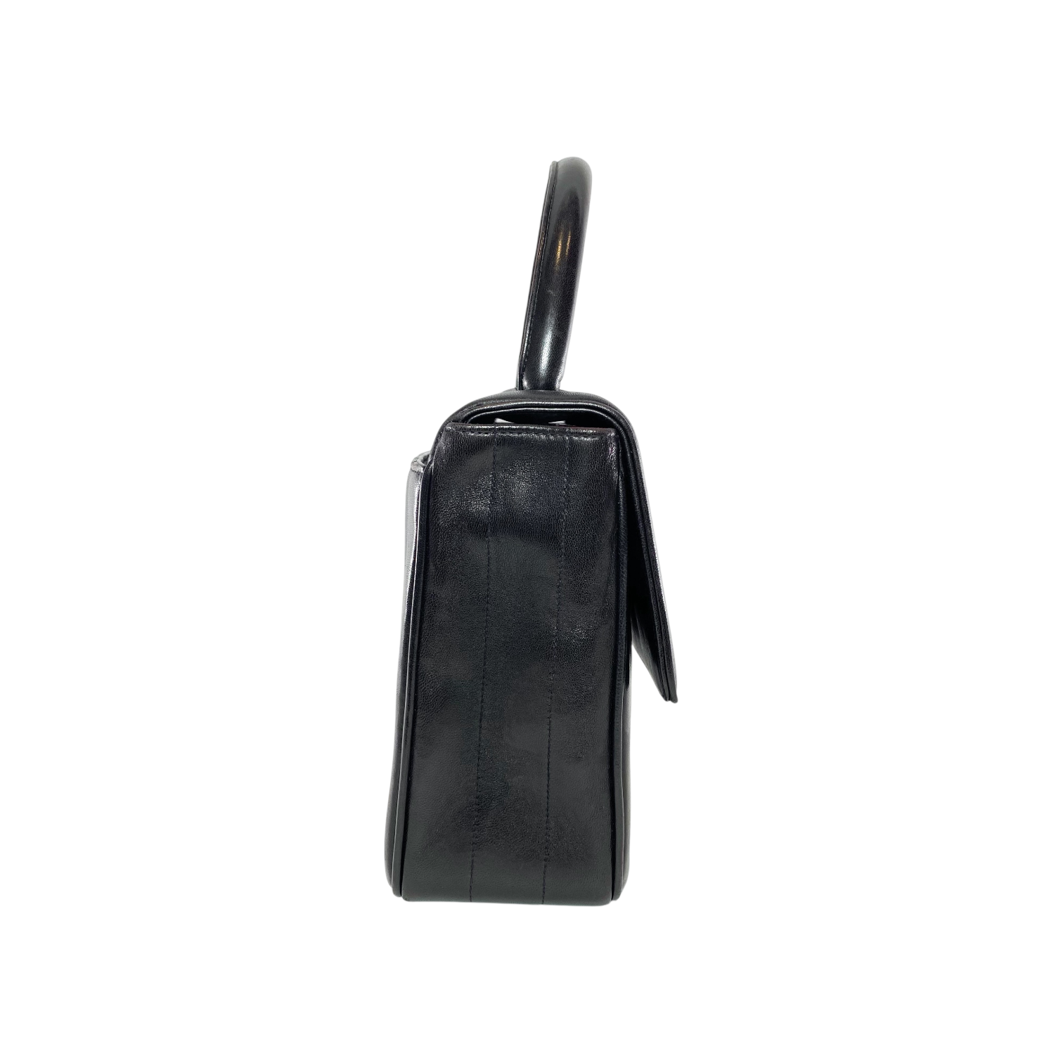 Chanel Black Vertical Quilt Mademoiselle Top Handle Vintage Flap Bag