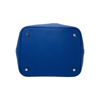Hermes Picotin 22 Bleu Tie Clemence Palladium Hardware
