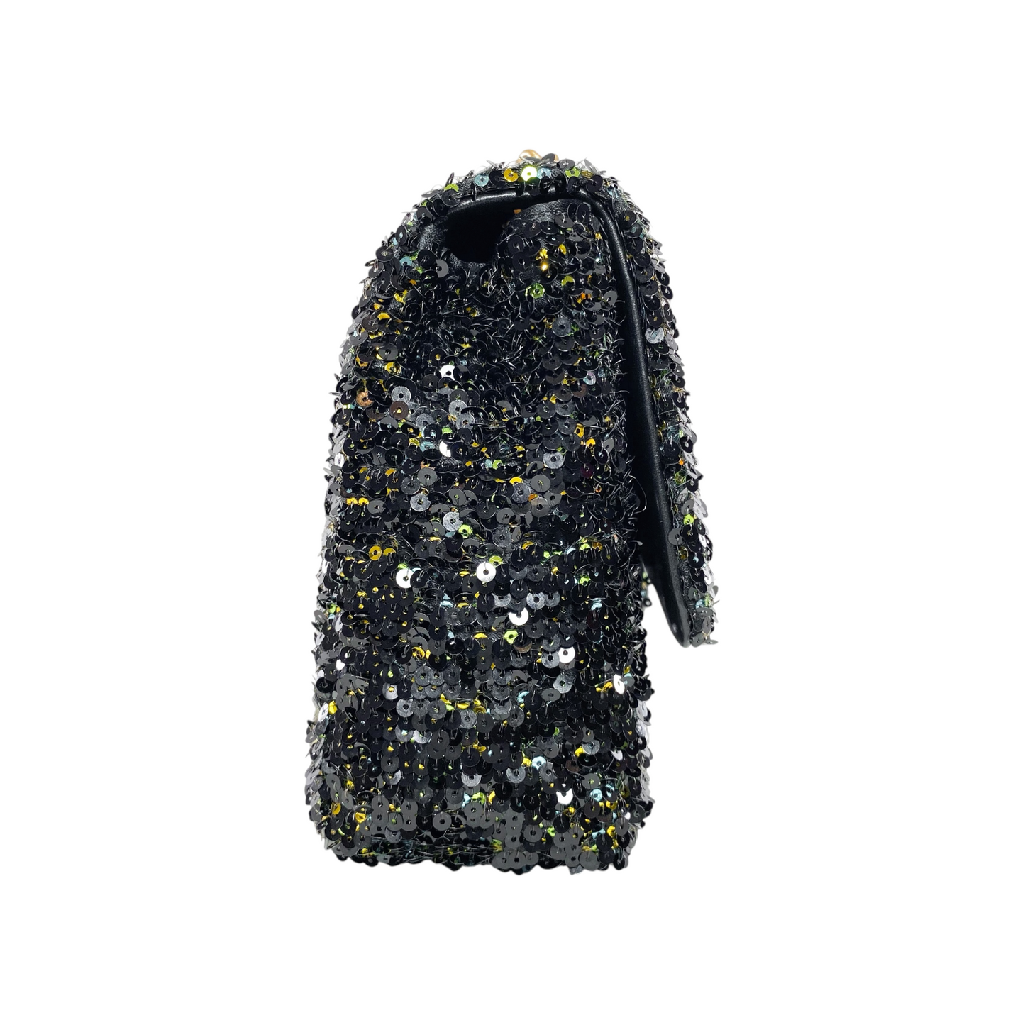 Chanel Black Gold Green Sequin Medium Flap Bag
