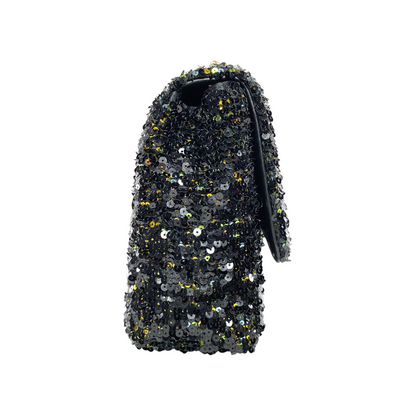 Chanel Black Gold Green Sequin Medium Flap Bag