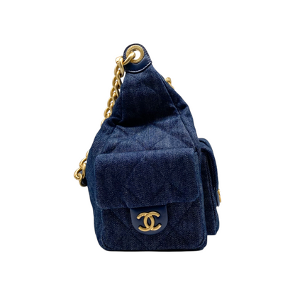 Chanel Dark Blue Denim Cargo Hobo