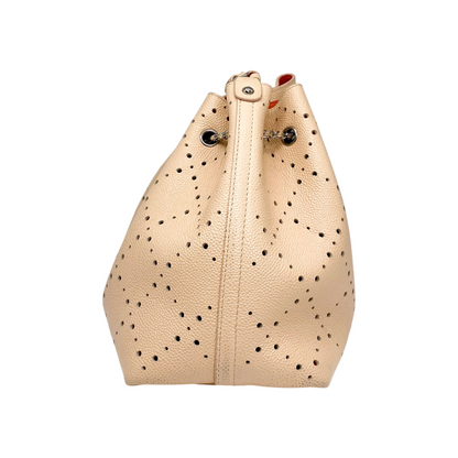 Chanel Peach Beige Orange Drawstring Perforated Bucket Bag