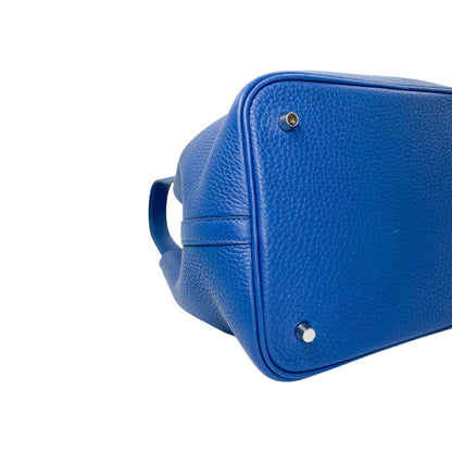 Hermes Picotin 22 Bleu Tie Clemence Palladium Hardware
