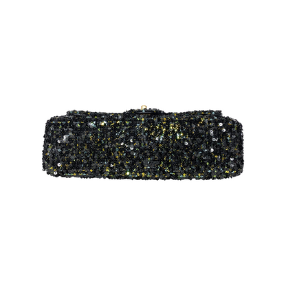 Chanel Black Gold Green Sequin Medium Flap Bag