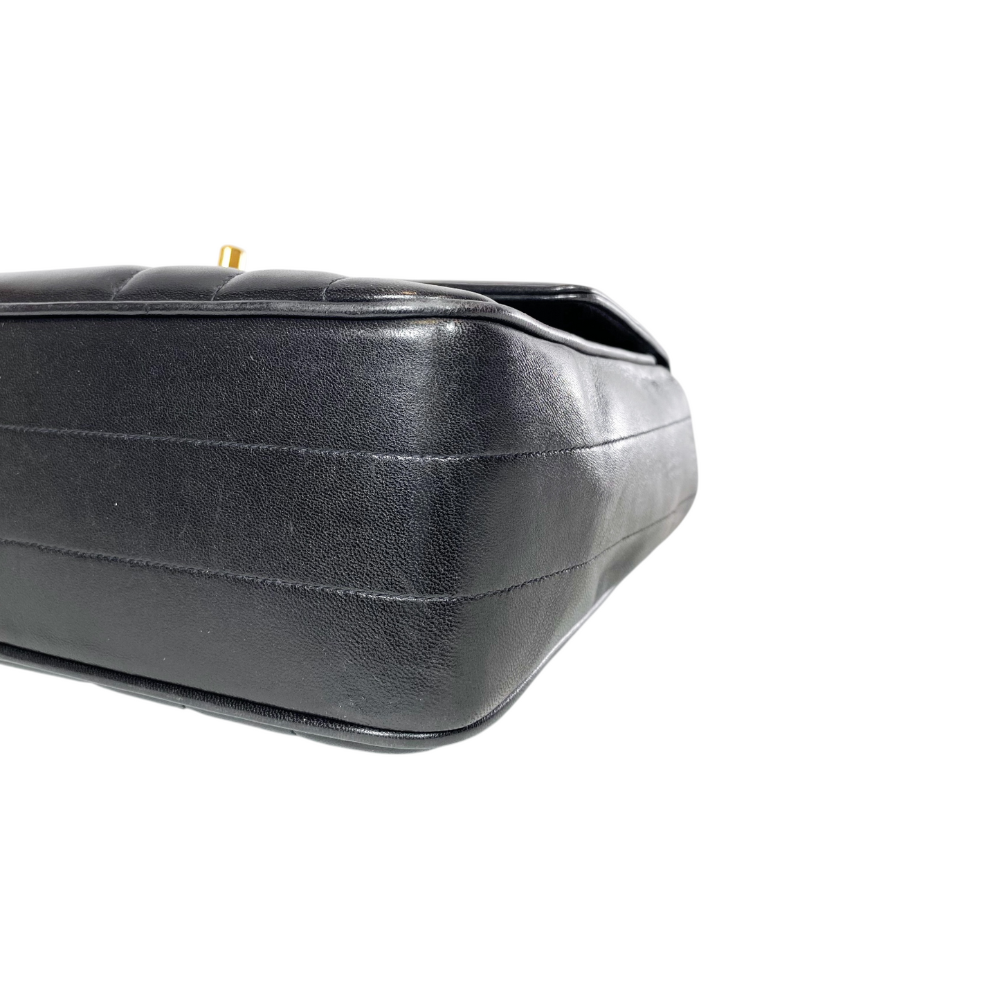 Chanel Black Vertical Quilt Mademoiselle Top Handle Vintage Flap Bag