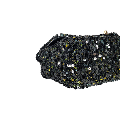 Chanel Black Gold Green Sequin Medium Flap Bag