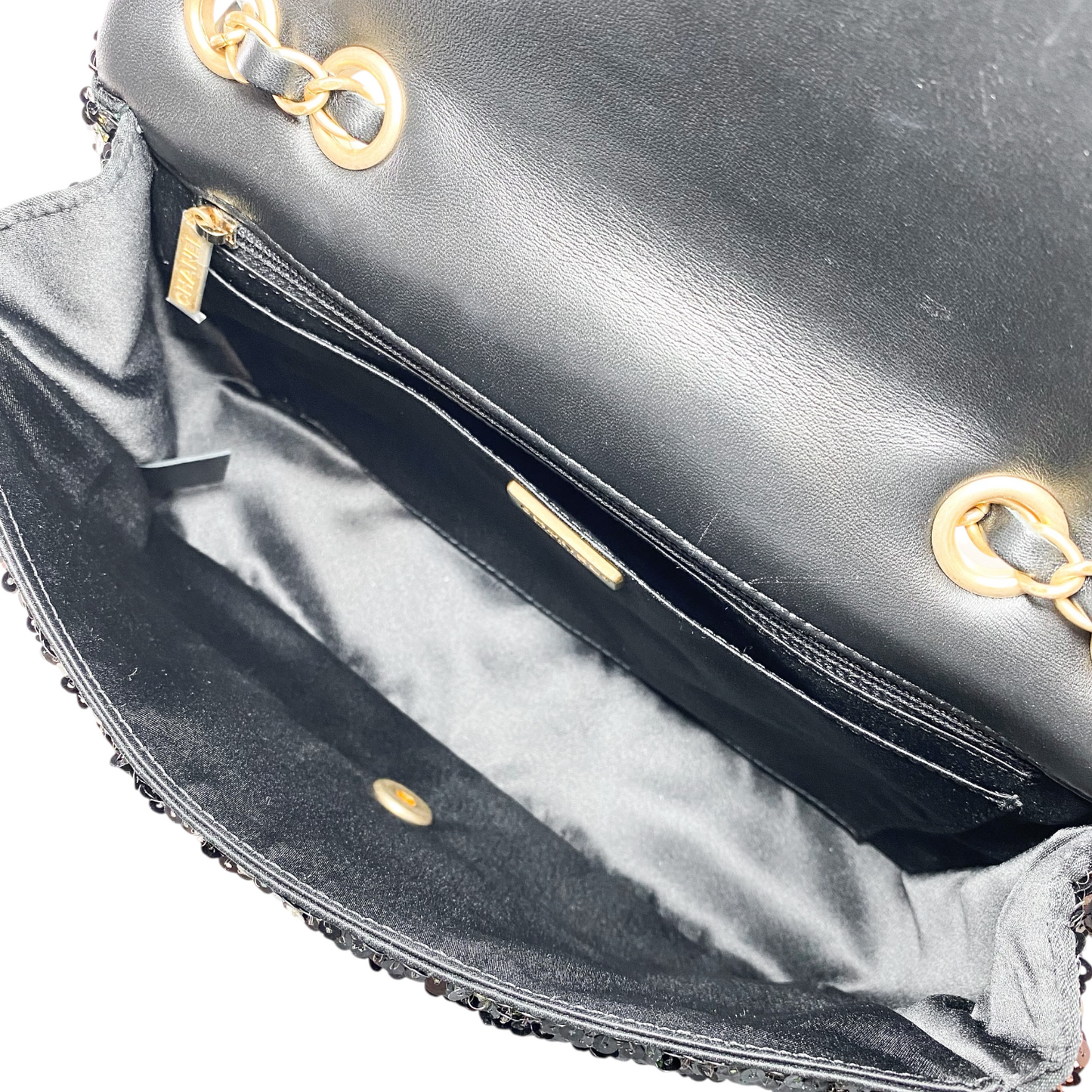 Chanel Black Gold Green Sequin Medium Flap Bag
