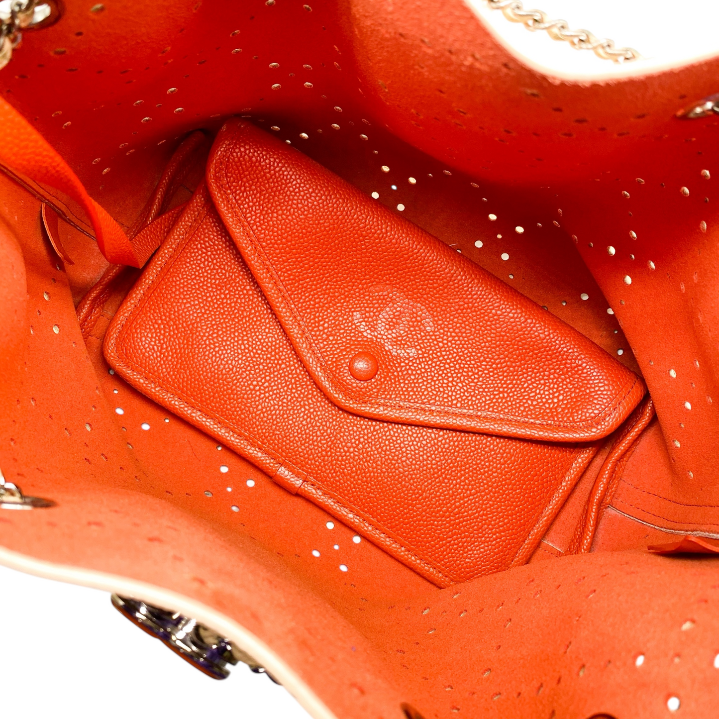 Chanel Peach Beige Orange Drawstring Perforated Bucket Bag