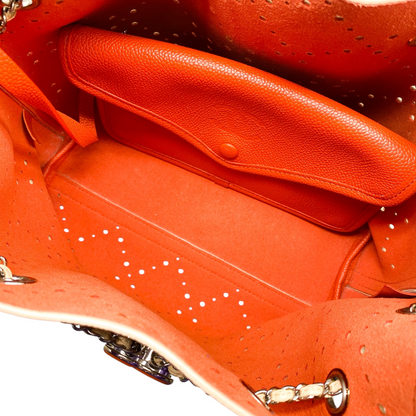 Chanel Peach Beige Orange Drawstring Perforated Bucket Bag