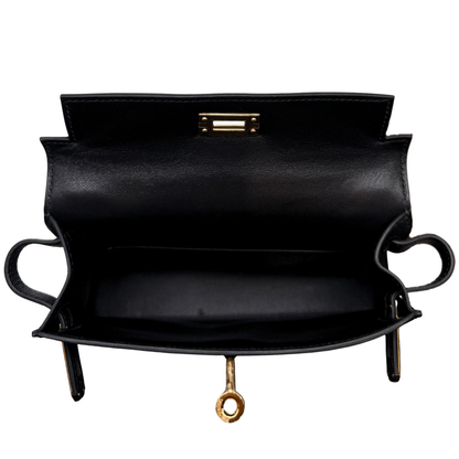 Hermes Mini Kelly Black Epsom Gold Hardware
