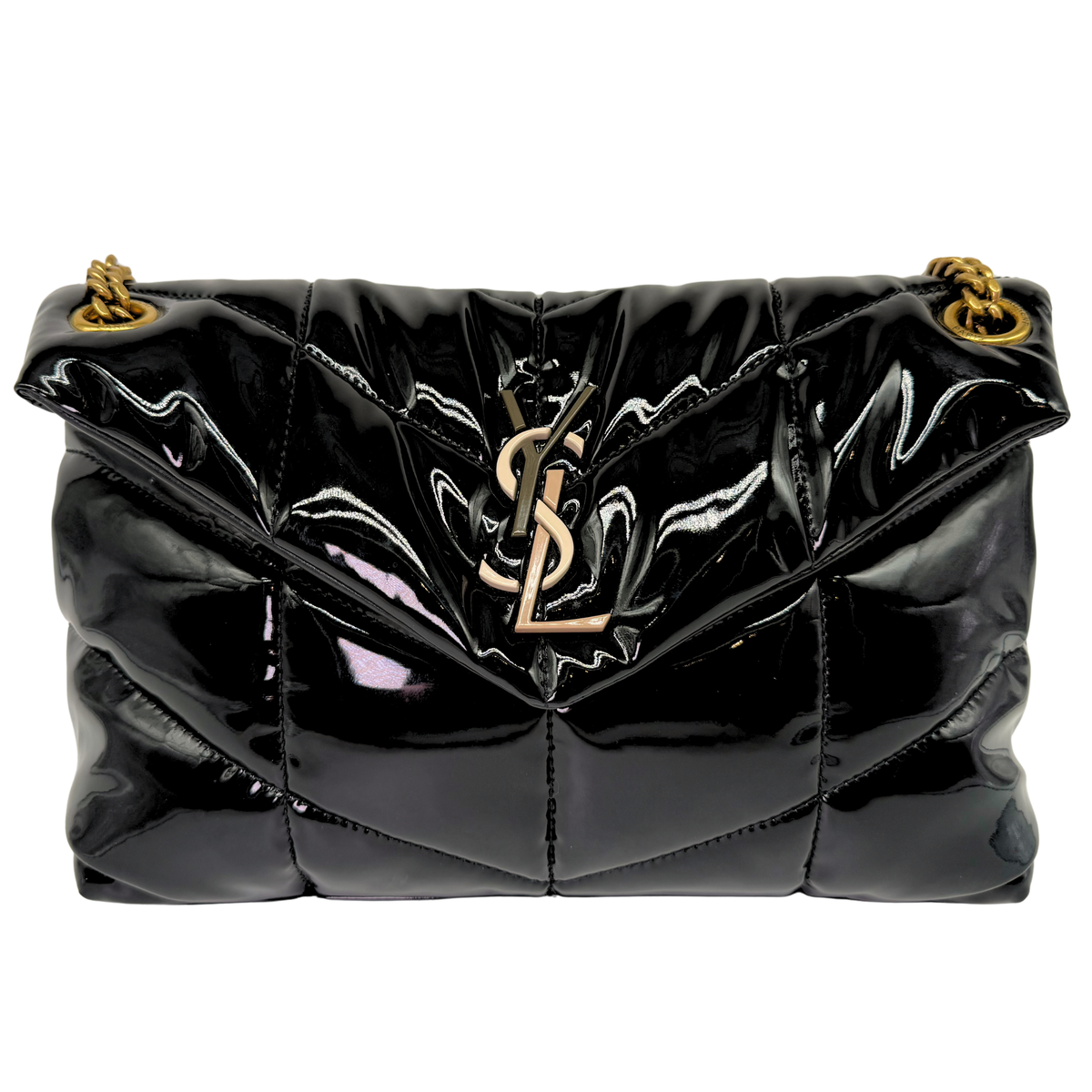 Saint Laurent Loulou Black Puffer Shoulder Bag Patent Leather