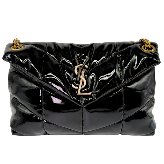 Saint Laurent Loulou Black Puffer Shoulder Bag Patent Leather