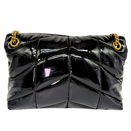Saint Laurent Loulou Black Puffer Shoulder Bag Patent Leather