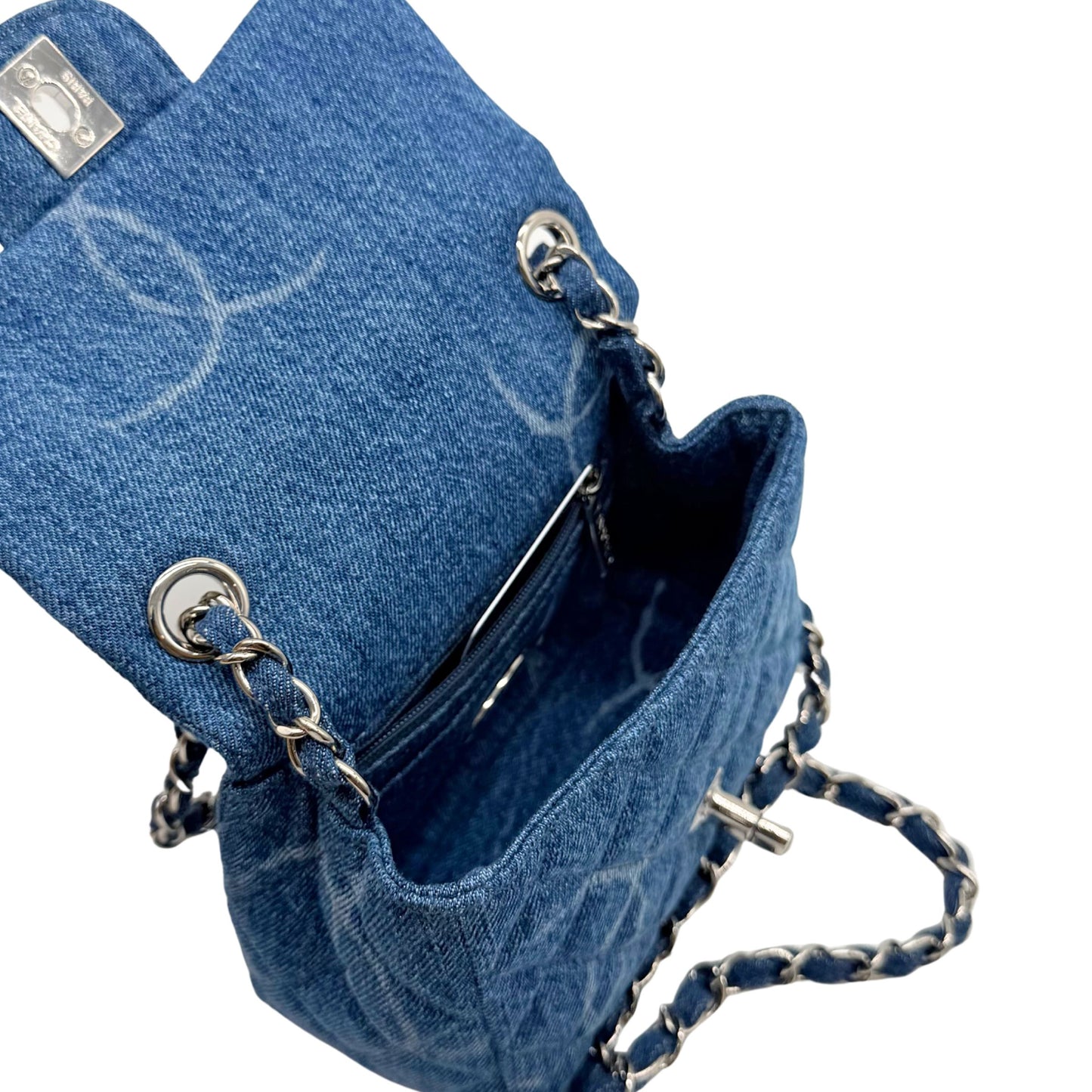 Chanel Denim Mini Square Flap Bag with Silver Hardware
