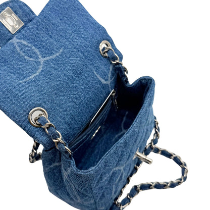 Chanel Denim Mini Square Flap Bag with Silver Hardware