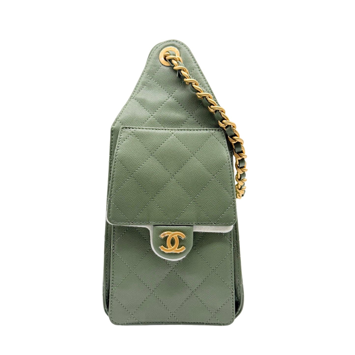Chanel 25 Small Green Caviar Shoulder Bag