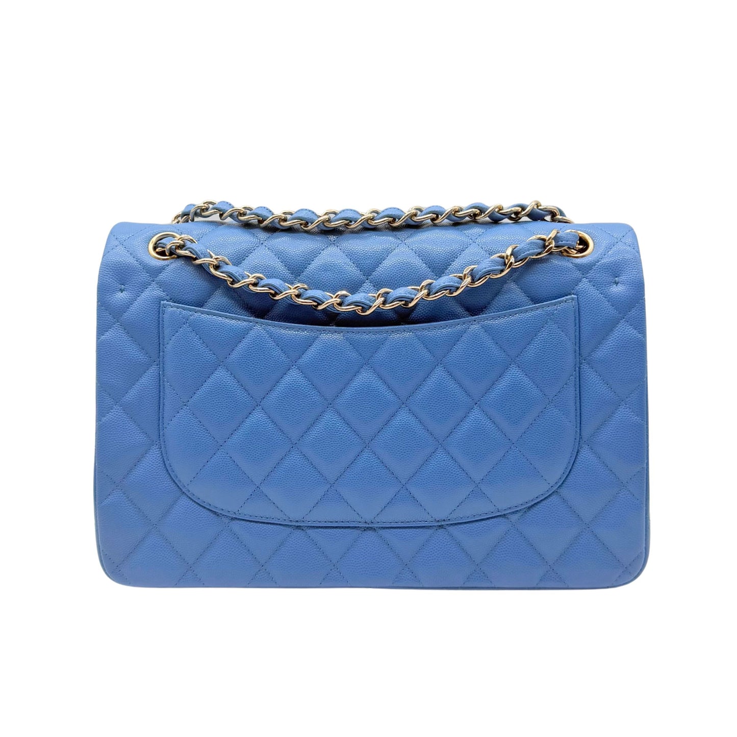 Chanel Jumbo Blue Double Flap Caviar Light Gold Hardware