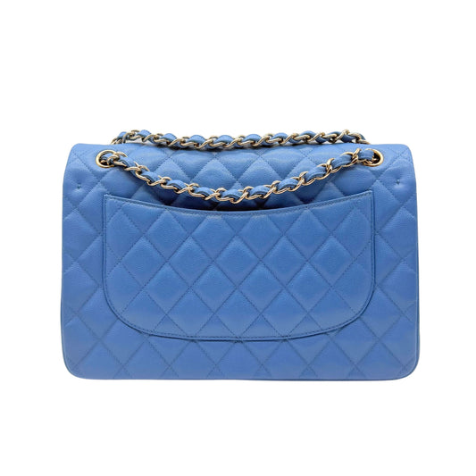 Chanel Jumbo Blue Double Flap Caviar Light Gold Hardware