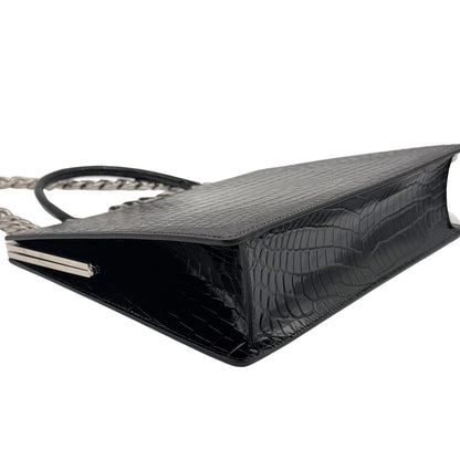 A Mcqueen Crocodile Embossed Frame Bag in Black