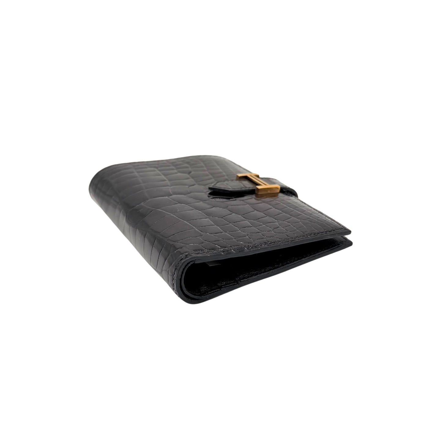Hermes Bearn Black Shiny Alligator Wallet