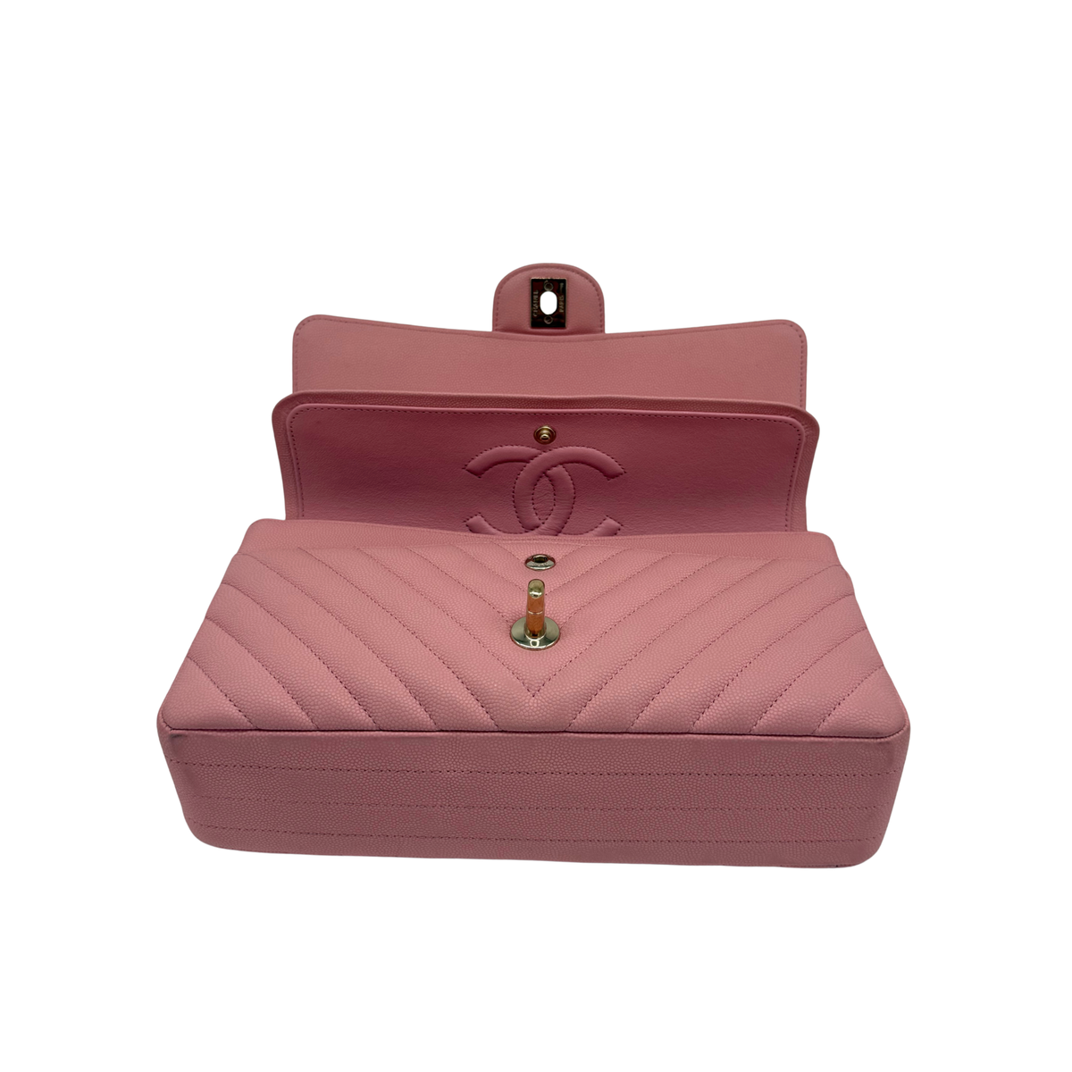 Chanel Chevron Quilted Caviar Medium Double Flap Bag Light Sakura Pink