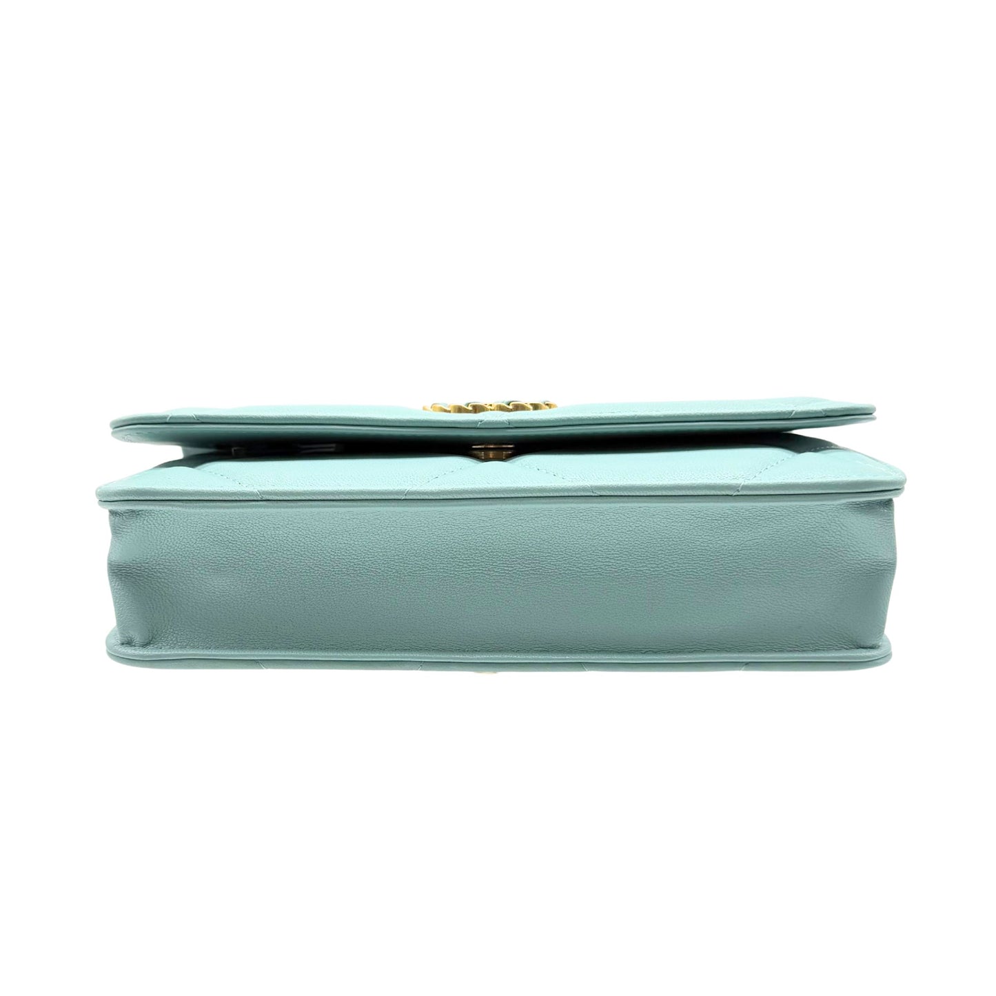 Chanel 19 Turquoise Quilted Lamb Wallet on Chain