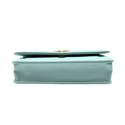 Chanel 19 Turquoise Quilted Lamb Wallet on Chain