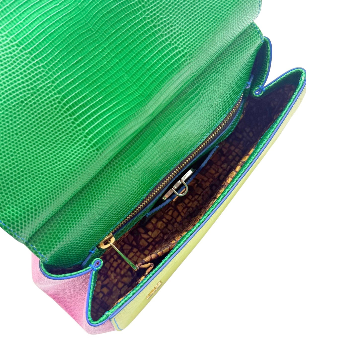 Dolce and Gabbana Miss Sicily Lizard and Calfskin Multicolor Handbag