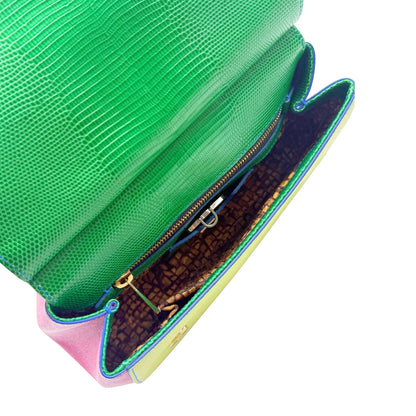 Dolce and Gabbana Miss Sicily Lizard and Calfskin Multicolor Handbag