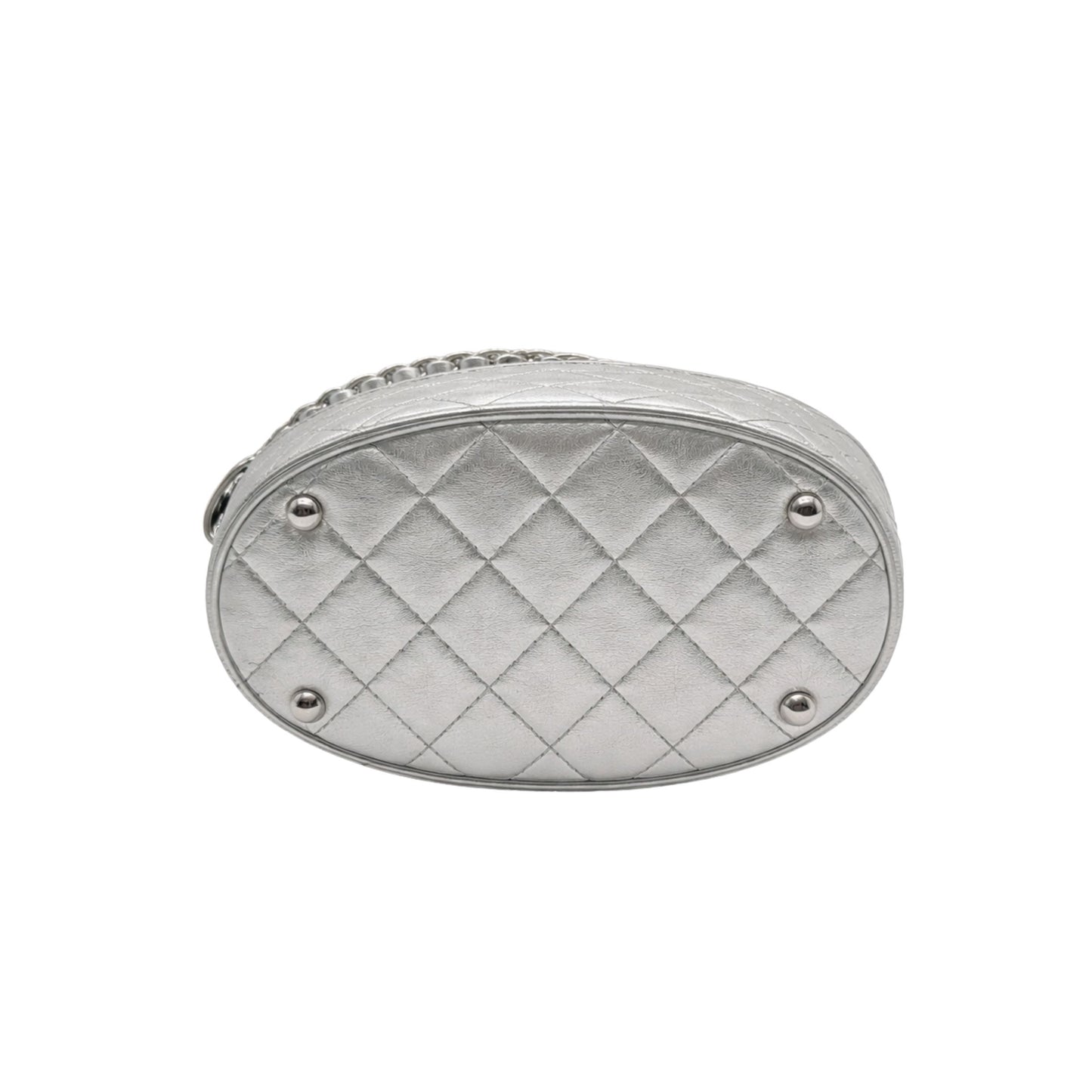 Chanel Round Vanity in Silver with Chain
