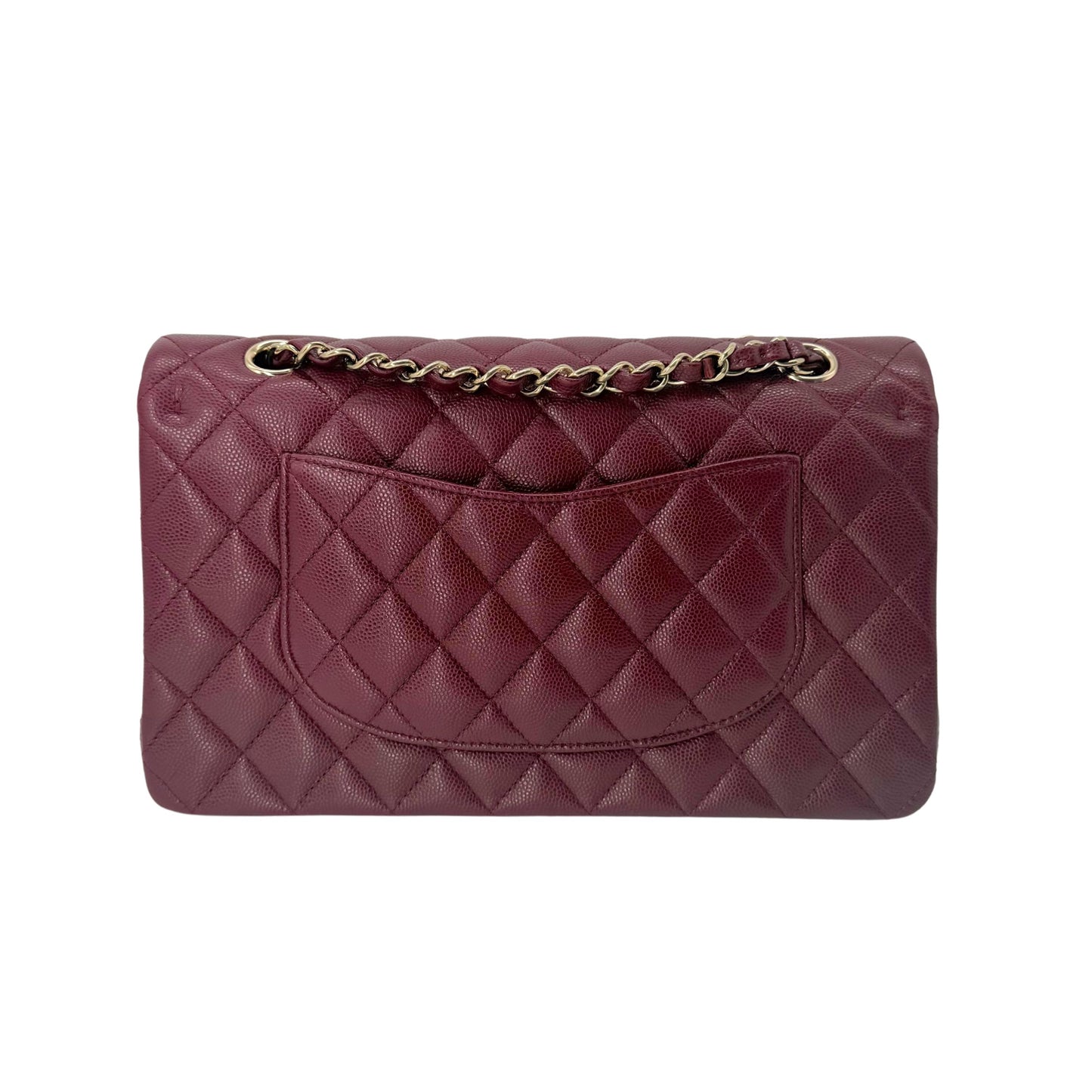 Chanel Medium Burgundy Double Flap in Caviar Leather with Light Gold-tone Hardware