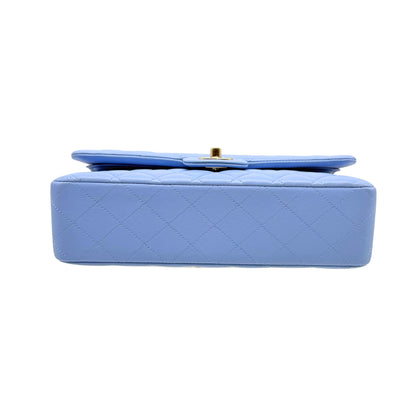 Chanel Blue Medium Double Flap Lambskin in Light Gold-tone Hardware