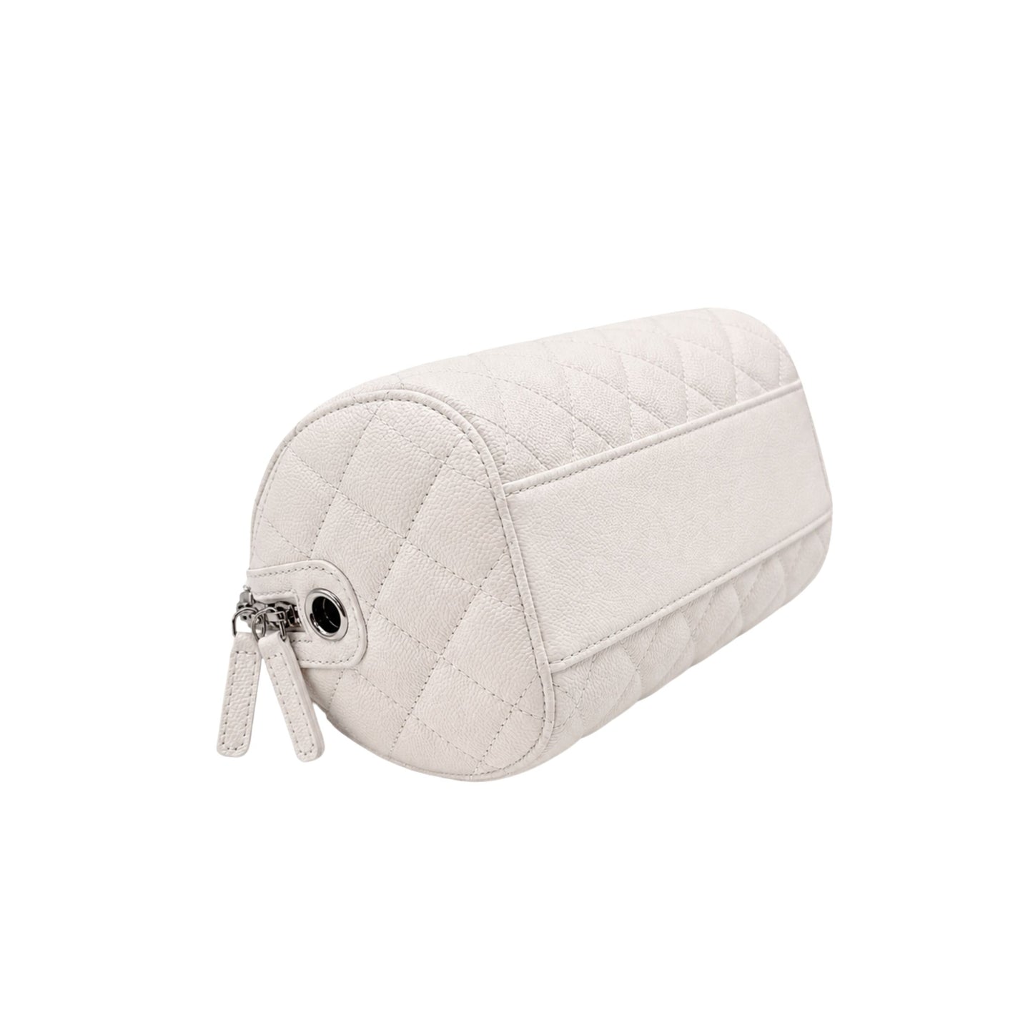 Chanel White Caviar Barrel Bag with Silver Hardware
