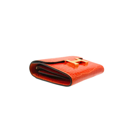 Hermes Constance Orange Poppy Alligator Compact Wallet
