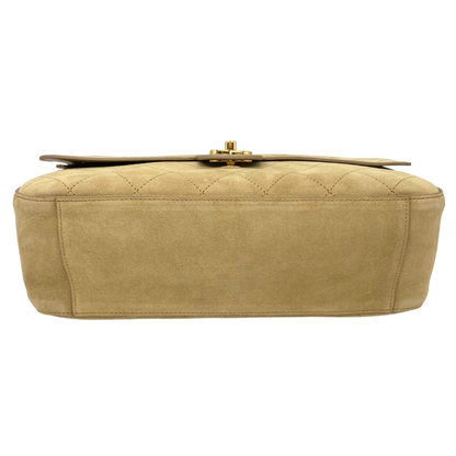 Chanel Khaki Souplissimo 32 Suede Gold Hardware