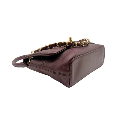 Chanel Dark Burgundy Lambskin Flap Shoulder Bag with Gold Hardware