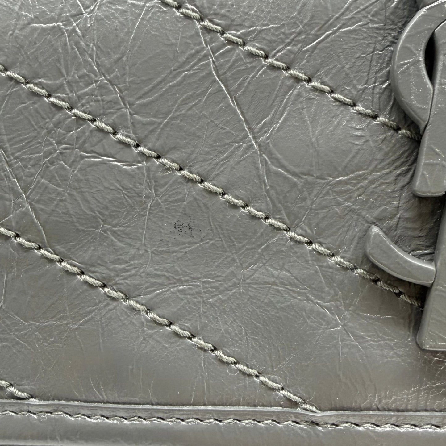Saint Laurent Grey Fog Nikki Medium Crinkled Calfskin Shoulder Bag