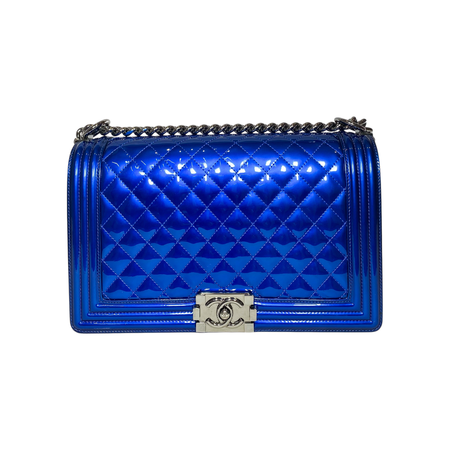 Chanel Royal Blue Patent Large Boy Bag