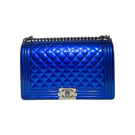 Chanel Royal Blue Patent Large Boy Bag