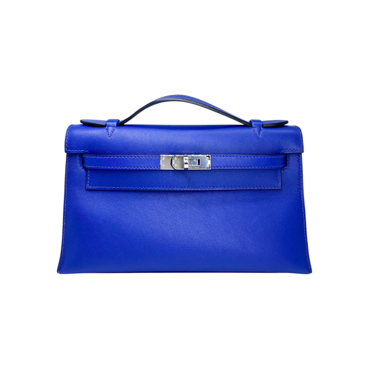 Hermes Kelly Pochette Bleu Electrique Swift Palladium Hardware