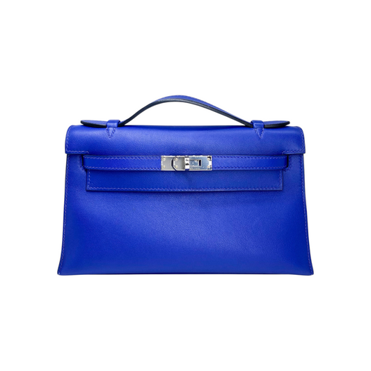 Hermes Kelly Pochette Bleu Electrique Swift Palladium Hardware